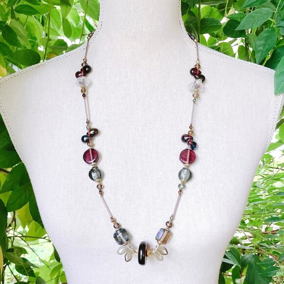 VTG Iridescent Glass Bead Necklace Cube Round Geometric Shapes Unique Statement - Picture 3 of 11